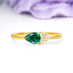 Unique, Minimalist 4-Prong Pear Cut Emerald Engagement Ring - Additional view
