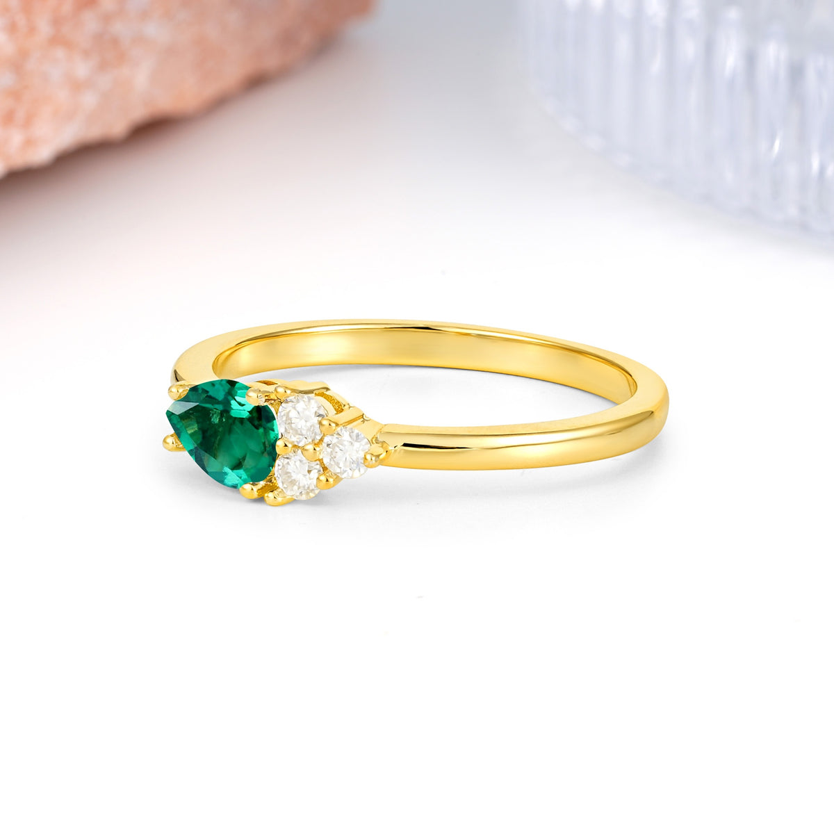 Unique, Minimalist 4-Prong Pear Cut Emerald Engagement Ring - Additional view
