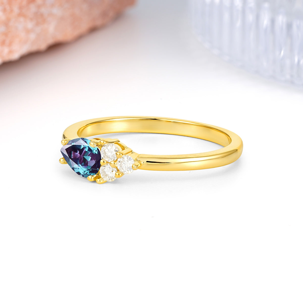 Unique, Minimalist 4-Prong Pear Cut Alexandrite Engagement Ring - Additional view