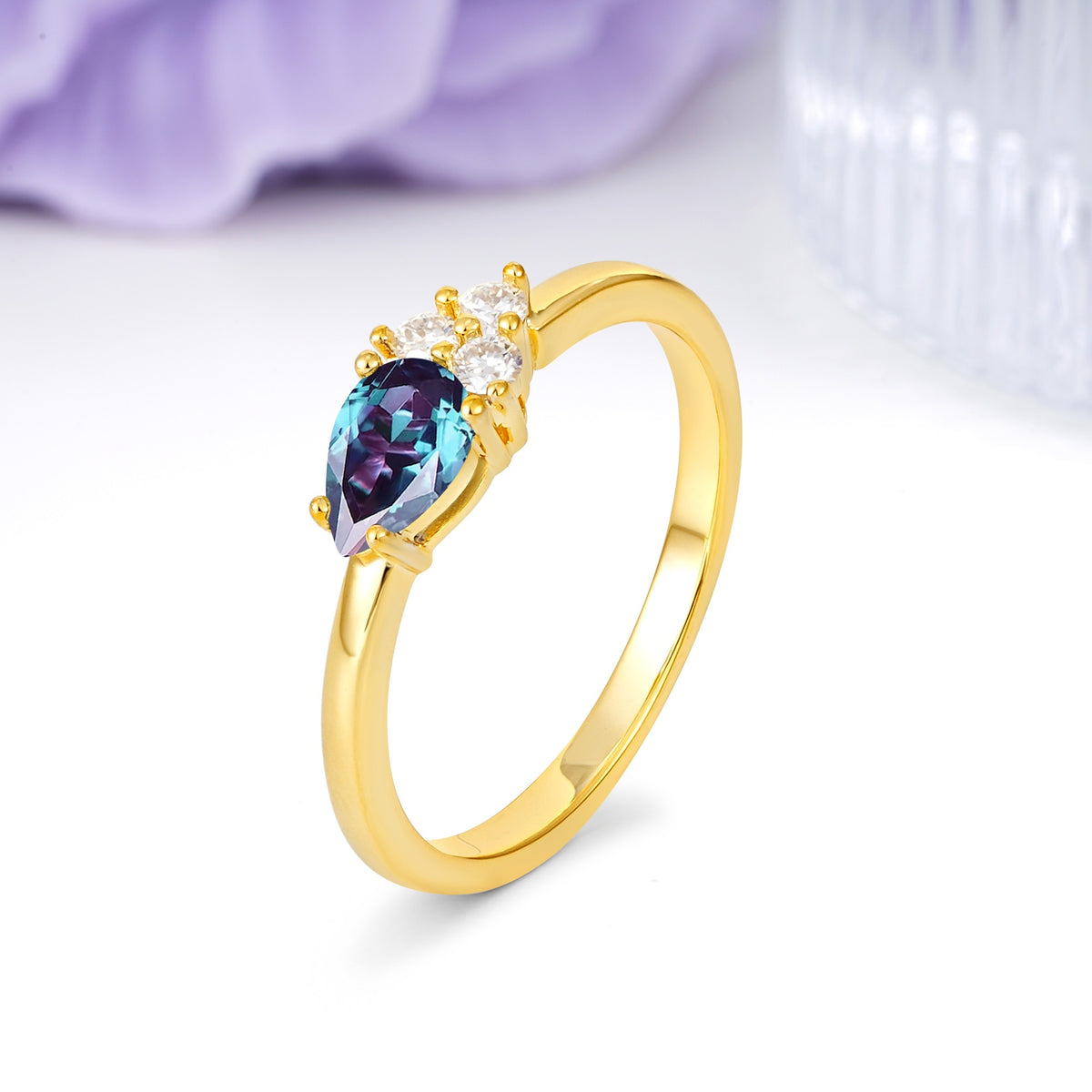 Unique, Minimalist 4-Prong Pear Cut Alexandrite Engagement Ring - Additional view