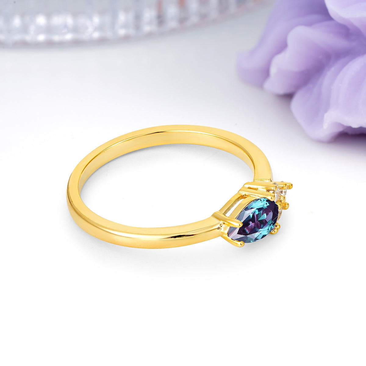 Unique, Minimalist 4-Prong Pear Cut Alexandrite Engagement Ring - Additional view