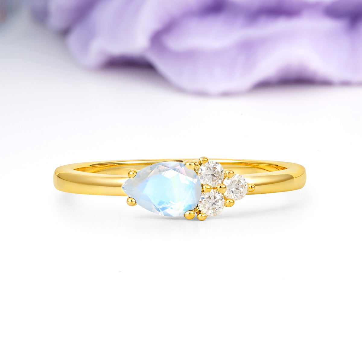 Unique, Minimalist 4-Prong Pear Cut Moonstone Engagement Ring - Additional view