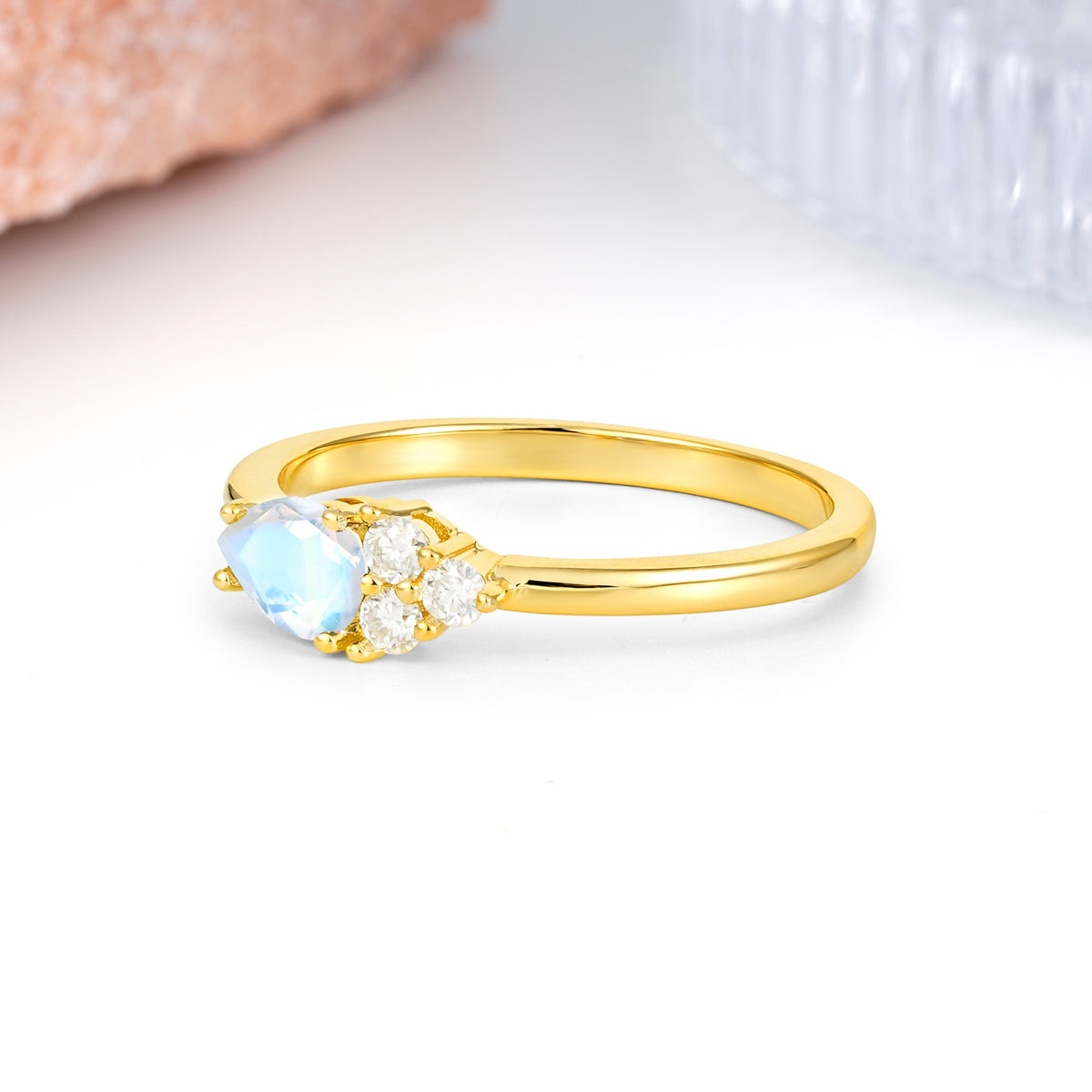 Unique, Minimalist 4-Prong Pear Cut Moonstone Engagement Ring - Additional view