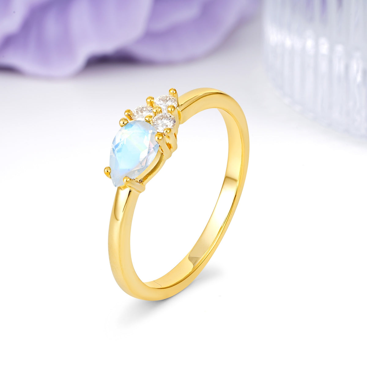 Unique, Minimalist 4-Prong Pear Cut Moonstone Engagement Ring - Additional view
