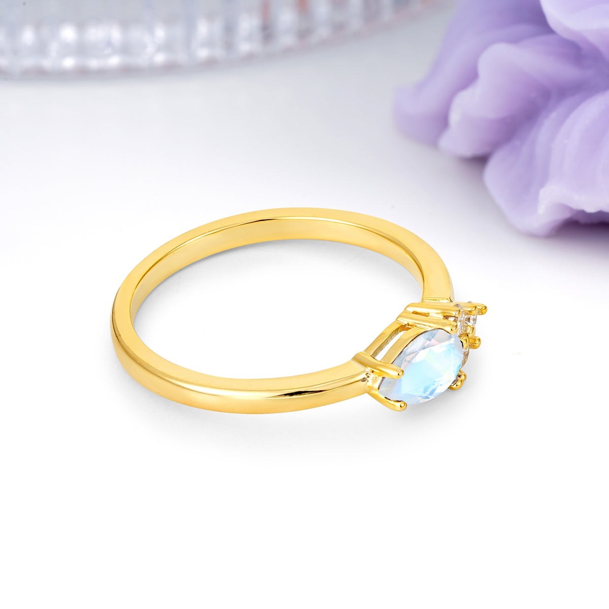 Unique, Minimalist 4-Prong Pear Cut Moonstone Engagement Ring - Additional view
