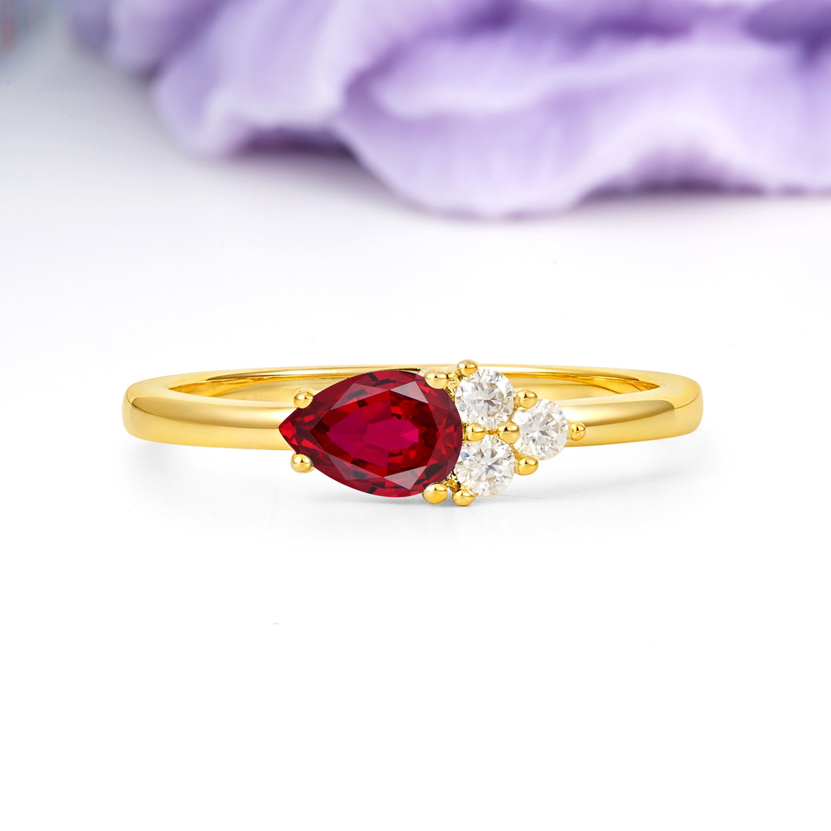 Unique, Minimalist 4-Prong Pear Cut Ruby Engagement Ring - Additional view