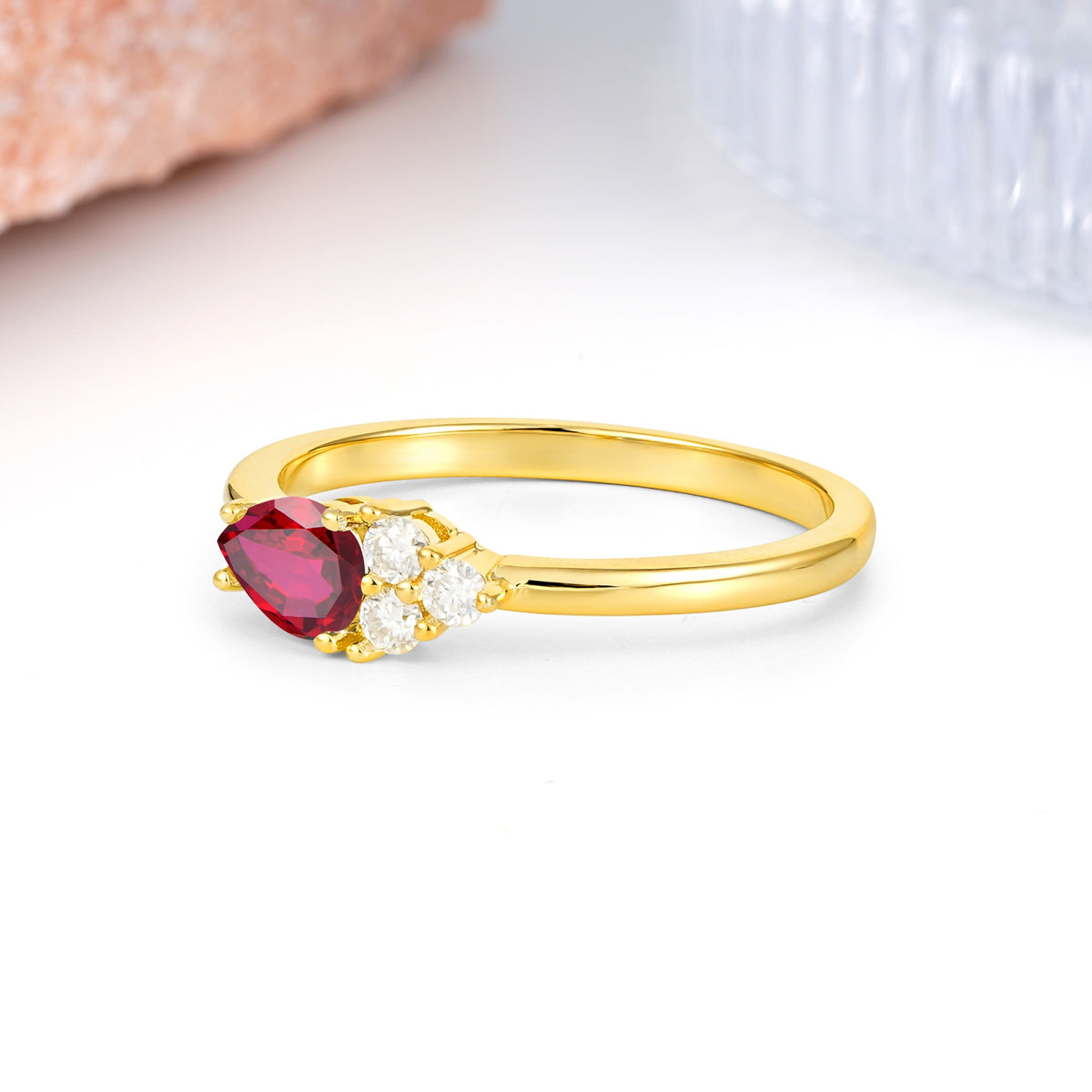 Unique, Minimalist 4-Prong Pear Cut Ruby Engagement Ring - Additional view