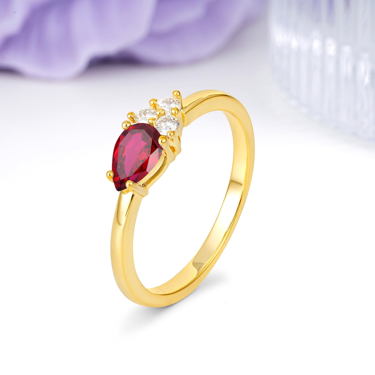 Unique, Minimalist 4-Prong Pear Cut Ruby Engagement Ring - Additional view