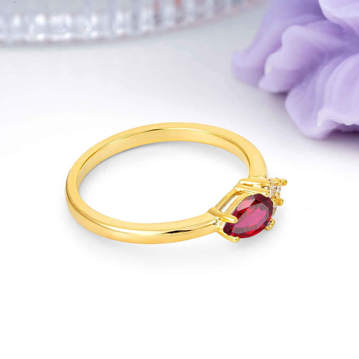 Unique, Minimalist 4-Prong Pear Cut Ruby Engagement Ring - Additional view