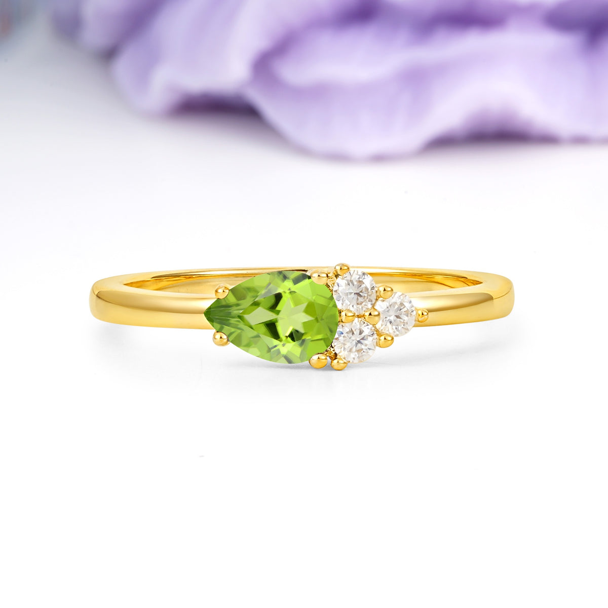 Unique, Minimalist 4-Prong Pear Cut Peridot Engagement Ring - Additional view
