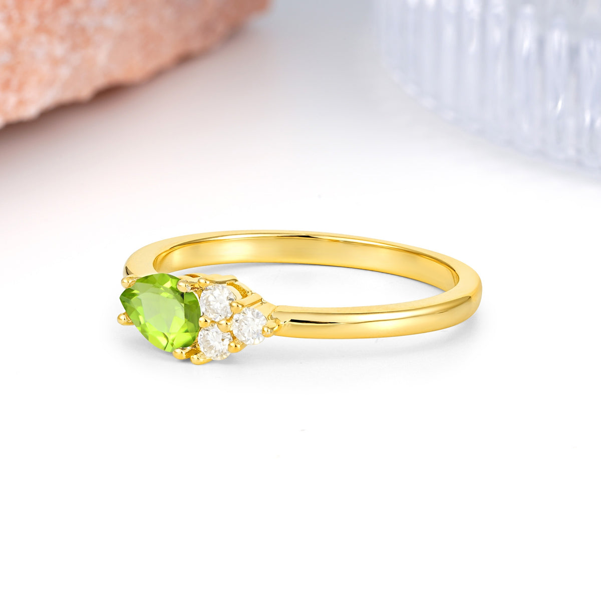 Unique, Minimalist 4-Prong Pear Cut Peridot Engagement Ring - Additional view