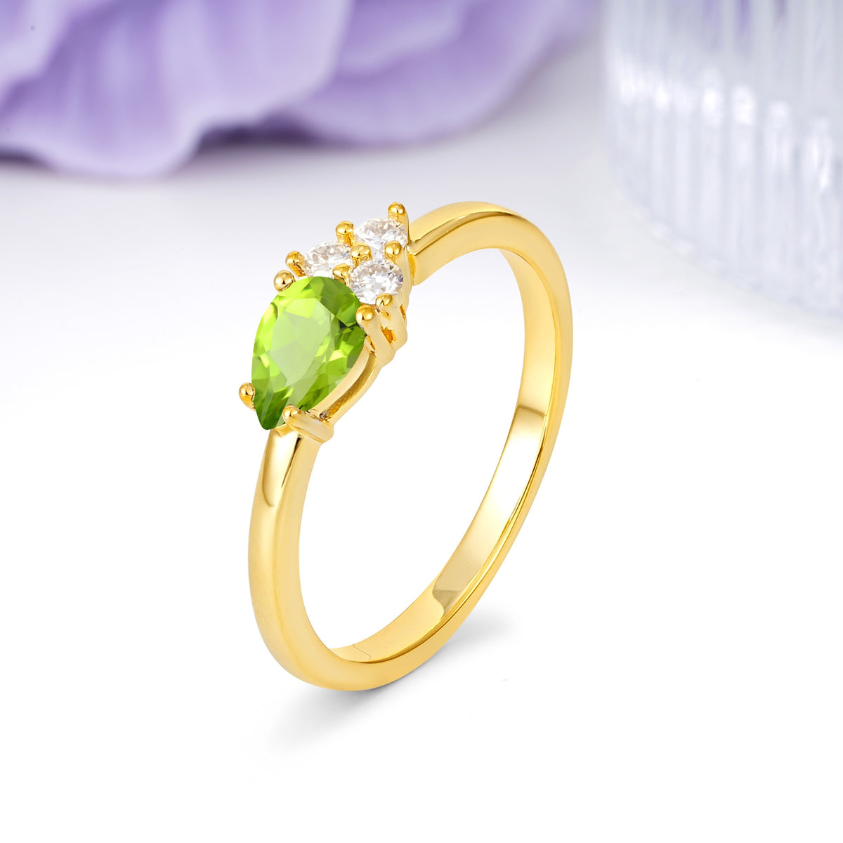 Unique, Minimalist 4-Prong Pear Cut Peridot Engagement Ring - Additional view