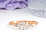 Elegant Low Profile Single Band Graduated Marquise Cut Moissanite Wedding Ring - Additional view