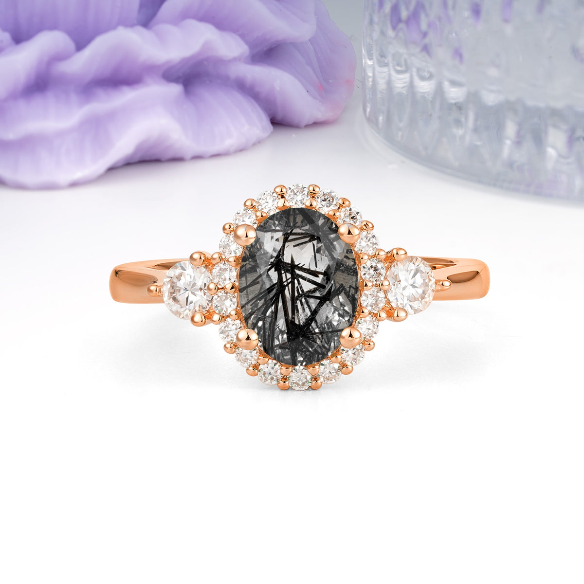 Classic Luxury 4-Prong Oval Cut Black Rutilated Quartz Engagement Ring - Additional view