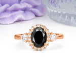 Classic Luxury 4-Prong Oval Cut Black Onyx Engagement Ring - Additional view