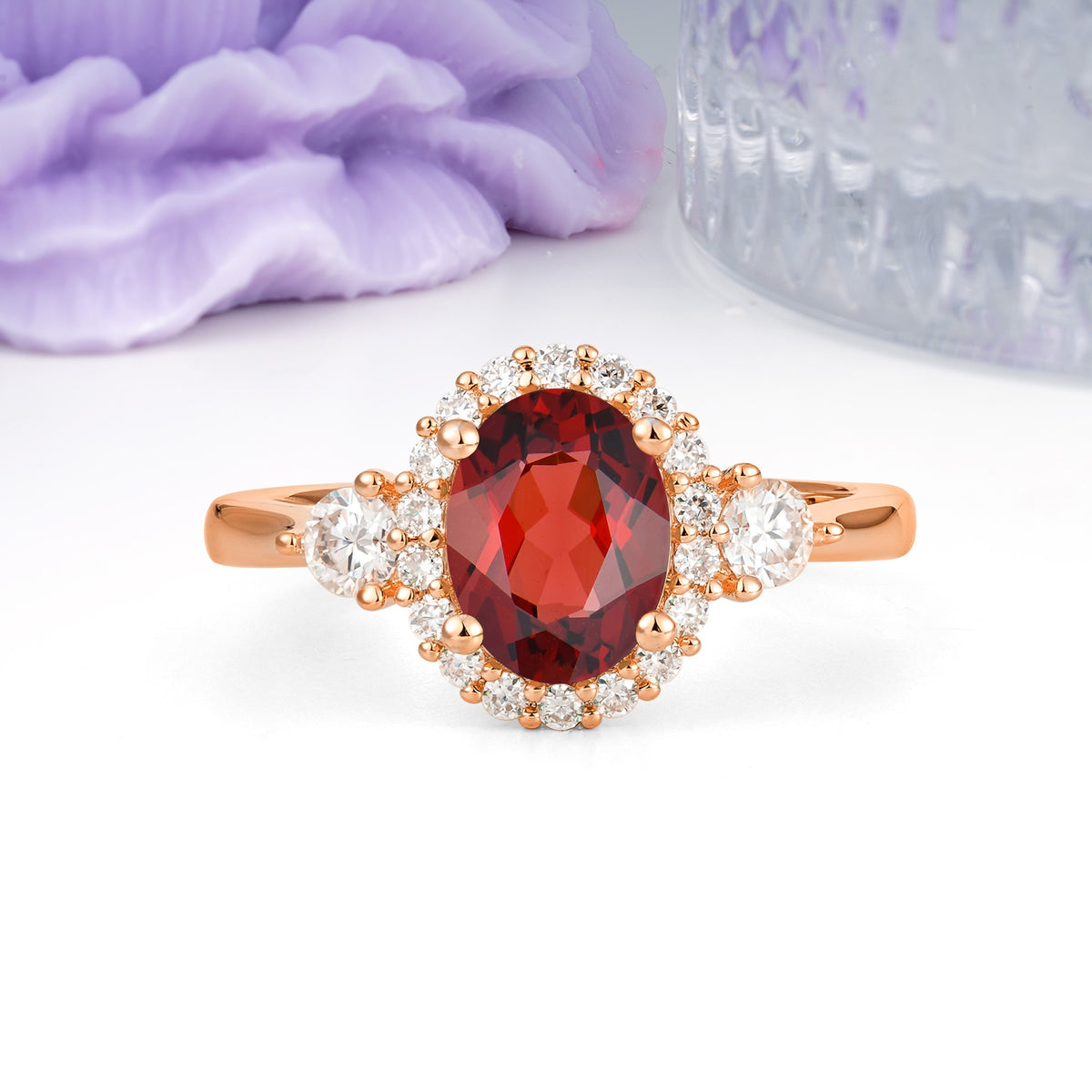 Classic Luxury 4-Prong Oval Cut Garnet Engagement Ring - Additional view