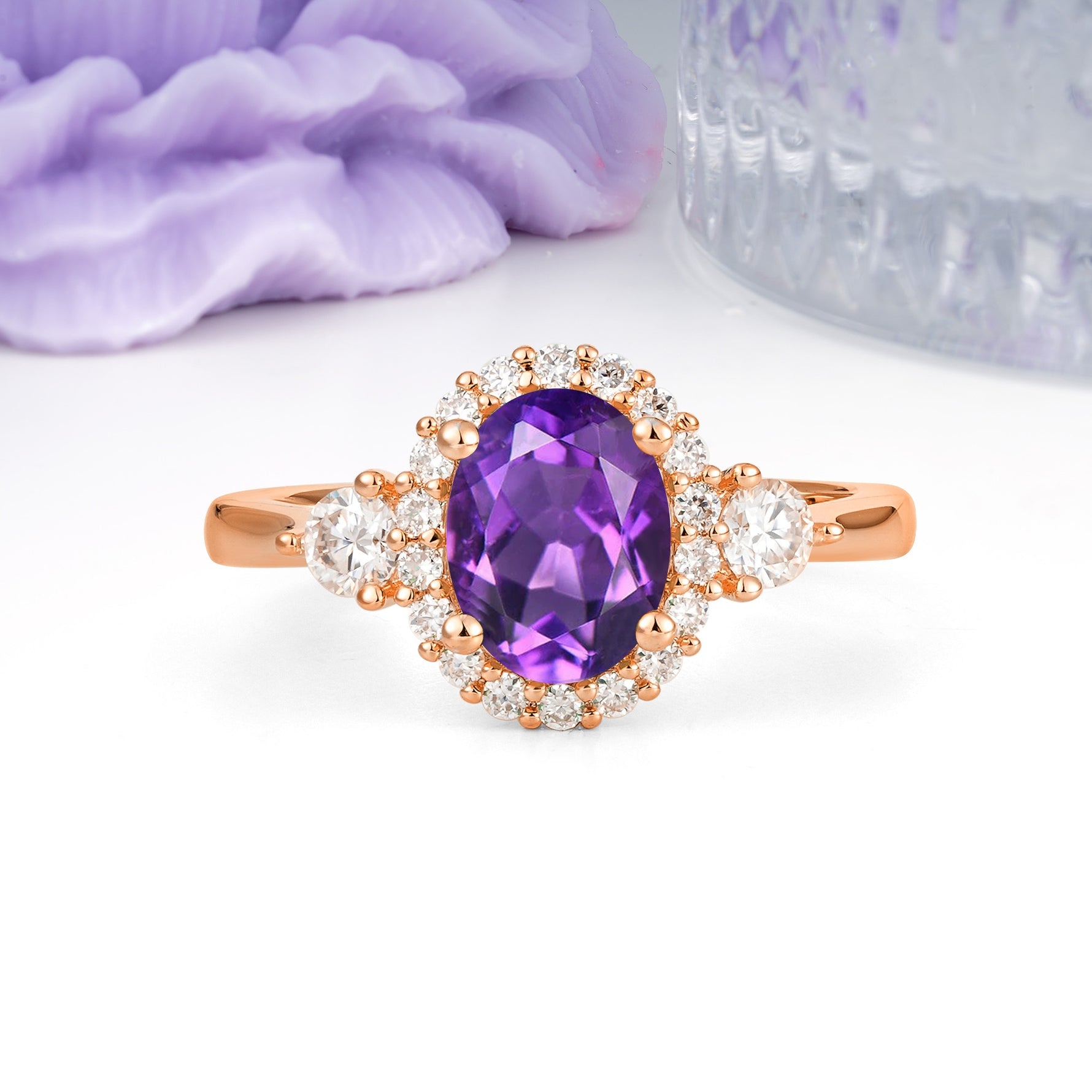 Classic Luxury 4-Prong Oval Cut Amethyst Engagement Ring - Additional view