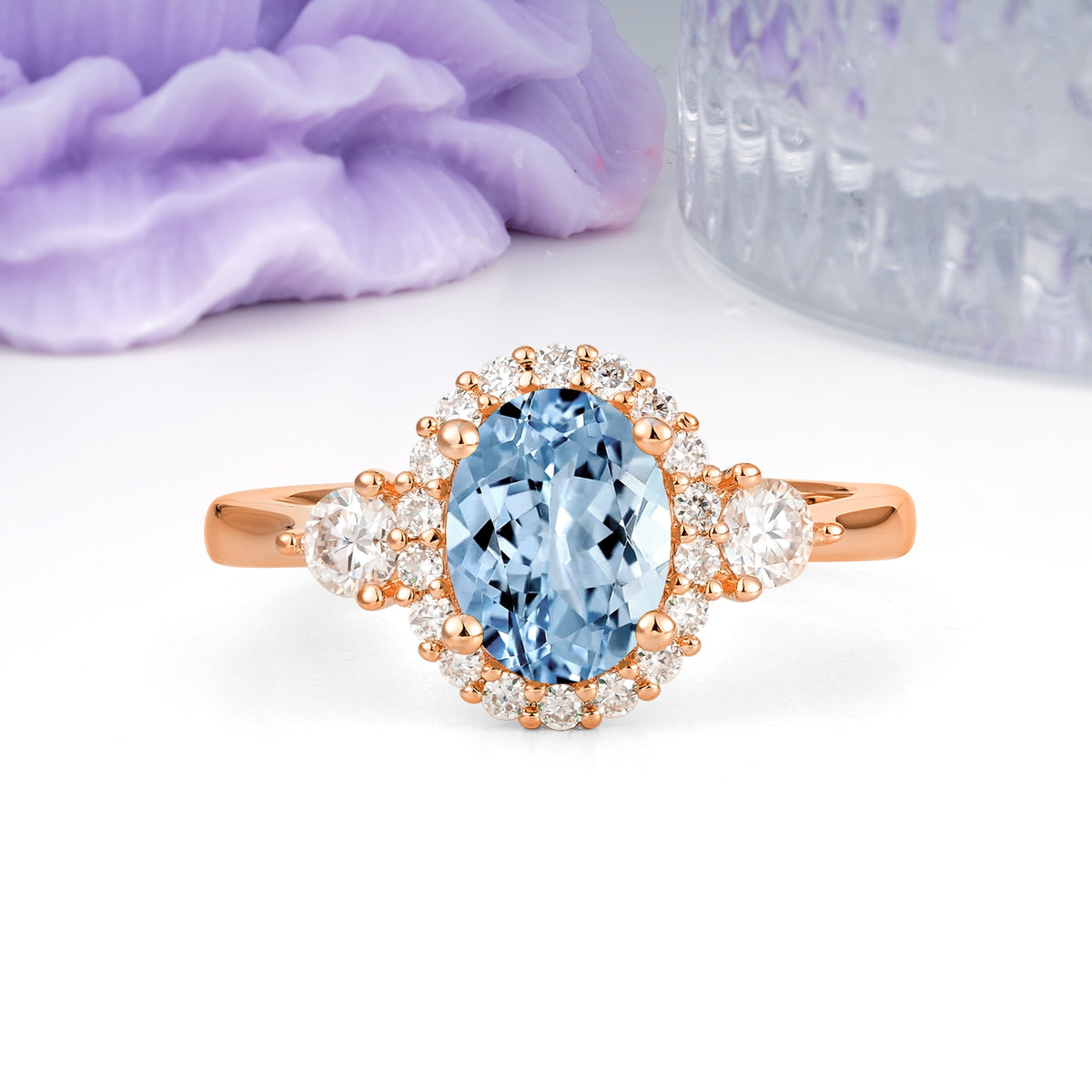 Classic Luxury 4-Prong Oval Cut Aquamarine Engagement Ring - Additional view