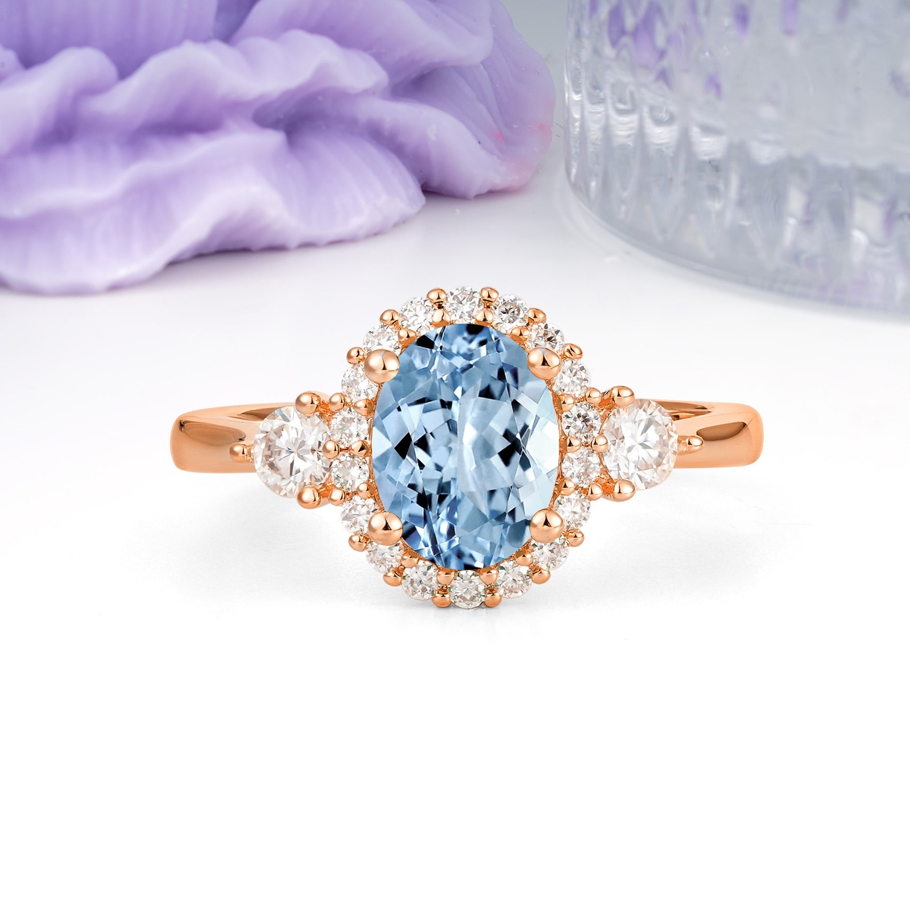 Classic Luxury 4-Prong Oval Cut Aquamarine Engagement Ring - Additional view