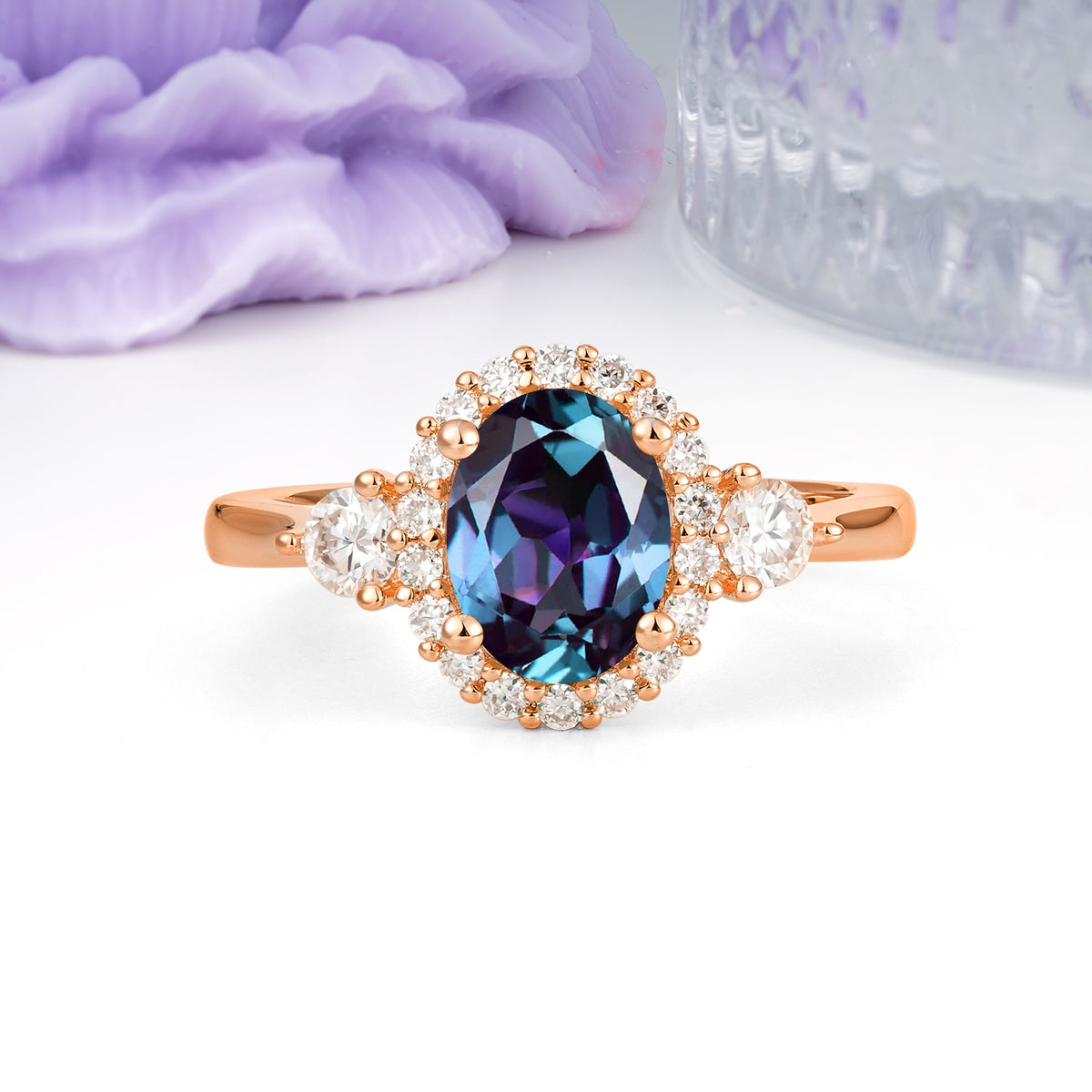 Classic Luxury 4-Prong Oval Cut Alexandrite Engagement Ring - Additional view
