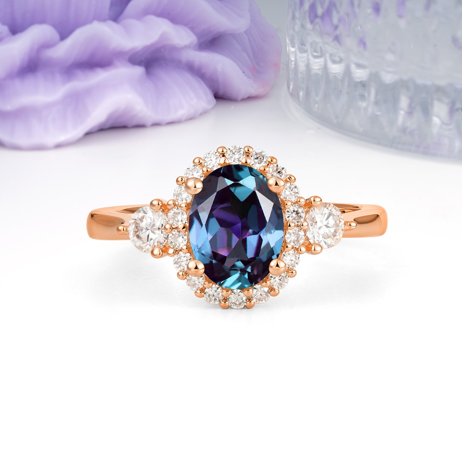 Classic Luxury 4-Prong Oval Cut Alexandrite Engagement Ring - Additional view