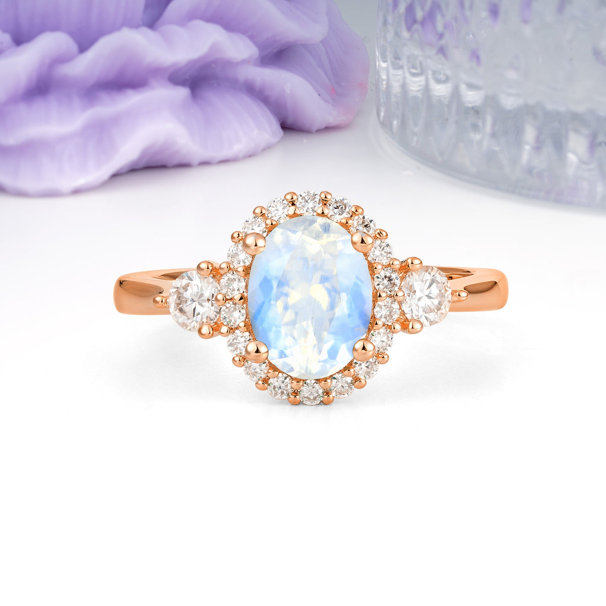 Classic Luxury 4-Prong Oval Cut Moonstone Engagement Ring - Additional view