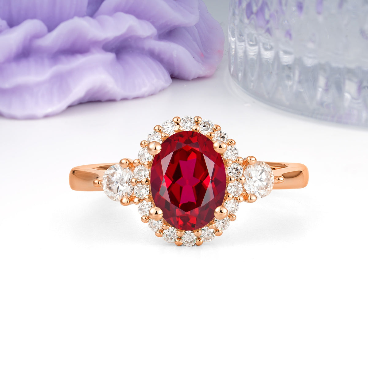 Classic Luxury 4-Prong Oval Cut Ruby Engagement Ring - Additional view