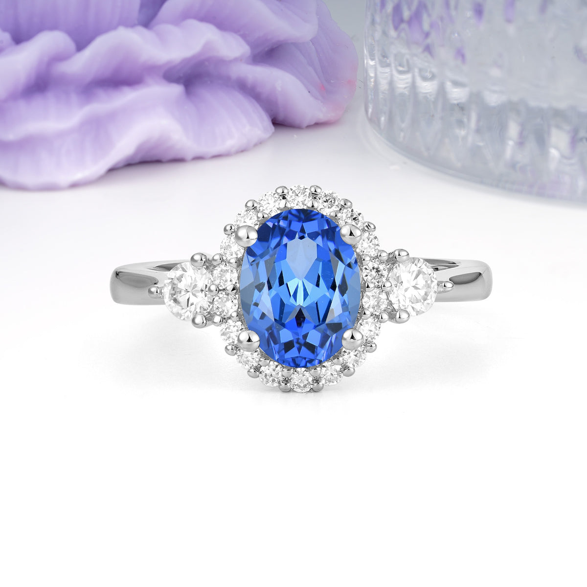 Classic Luxury 4-Prong Oval Cut Sapphire Engagement Ring - Additional view