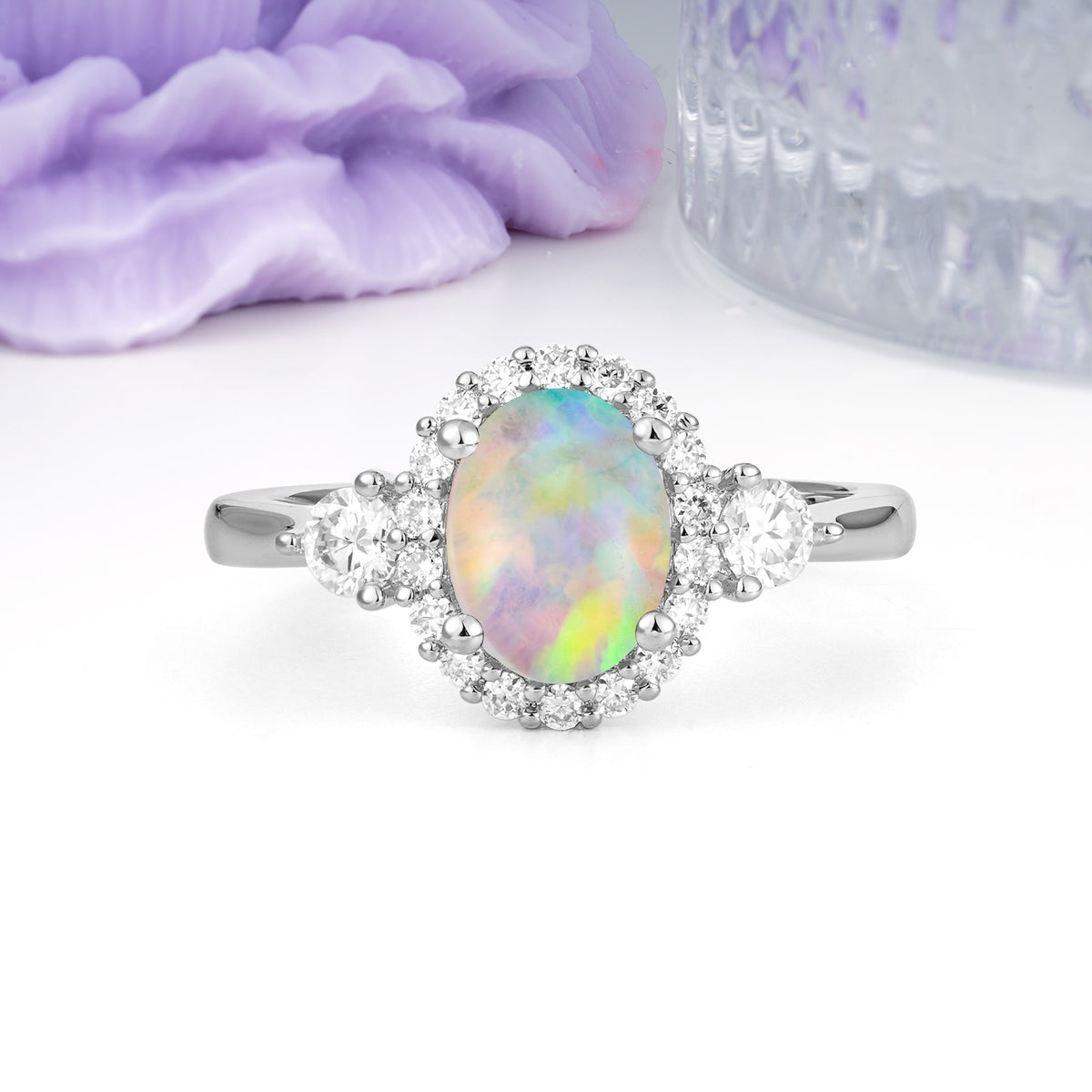 Classic Luxury 4-Prong Oval Cut Fire Opal Engagement Ring - Additional view