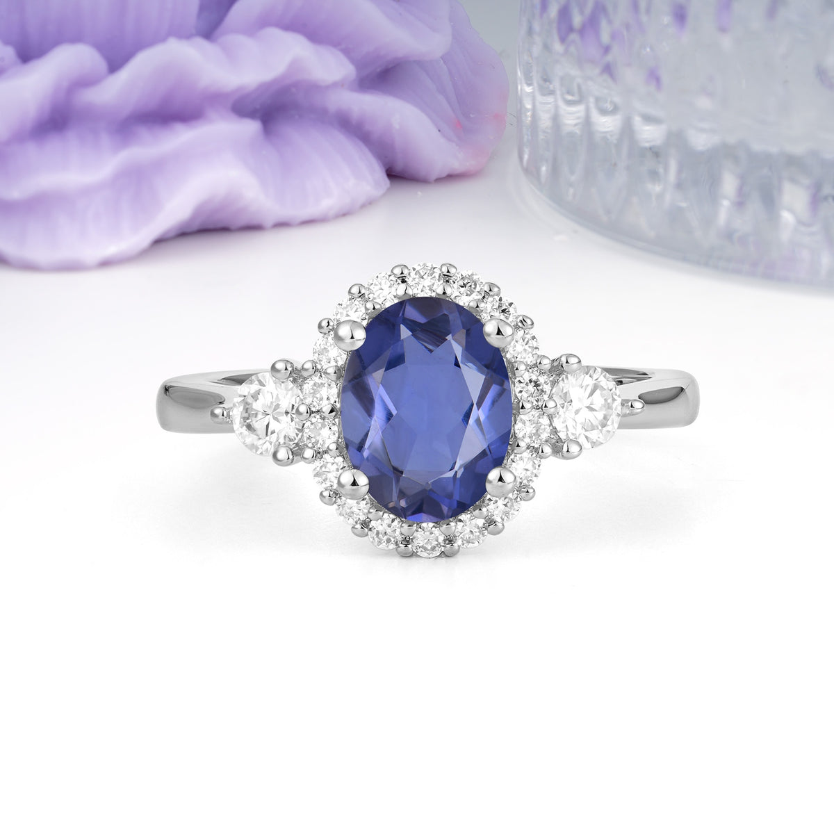 Classic Luxury 4-Prong Oval Cut Tanzanite Engagement Ring - Additional view