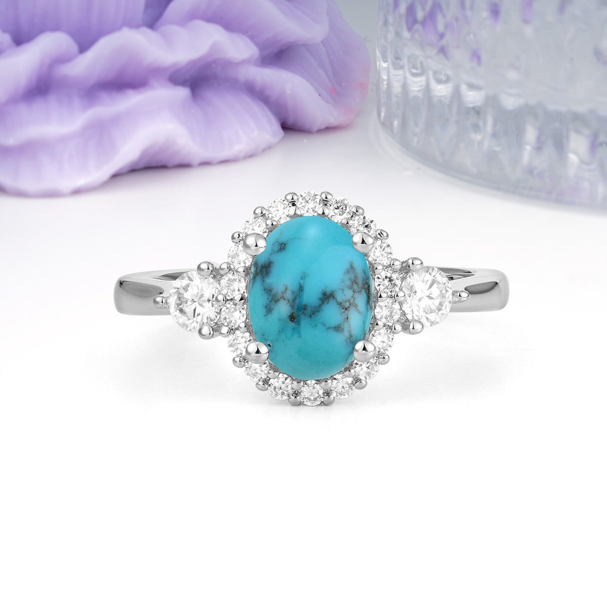 Classic Luxury 4-Prong Oval Cut Turquoise Engagement Ring - Additional view