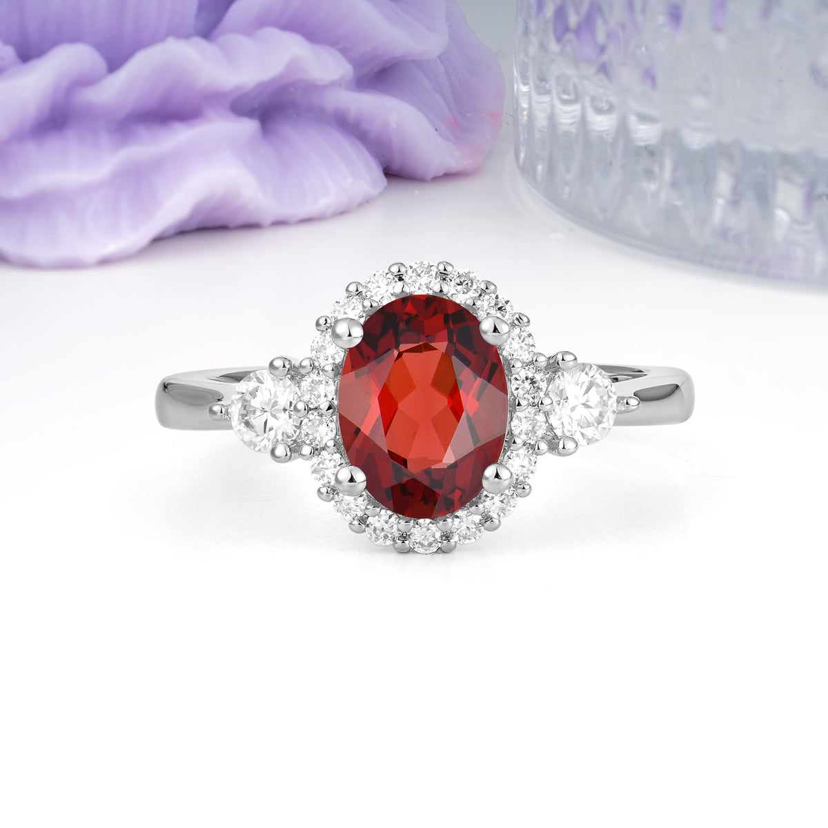 Classic Luxury 4-Prong Oval Cut Garnet Engagement Ring - Additional view