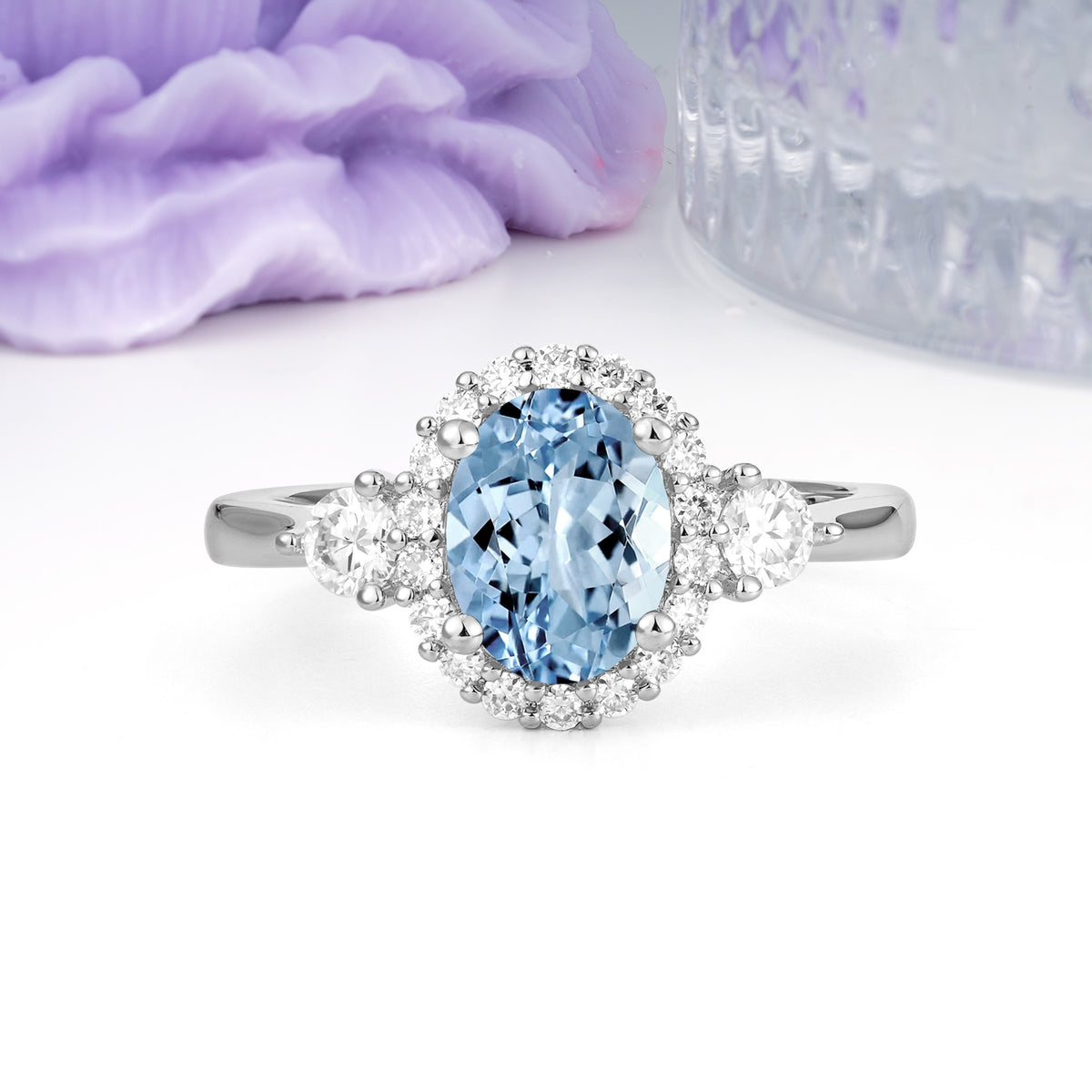 Classic Luxury 4-Prong Oval Cut Aquamarine Engagement Ring - Additional view