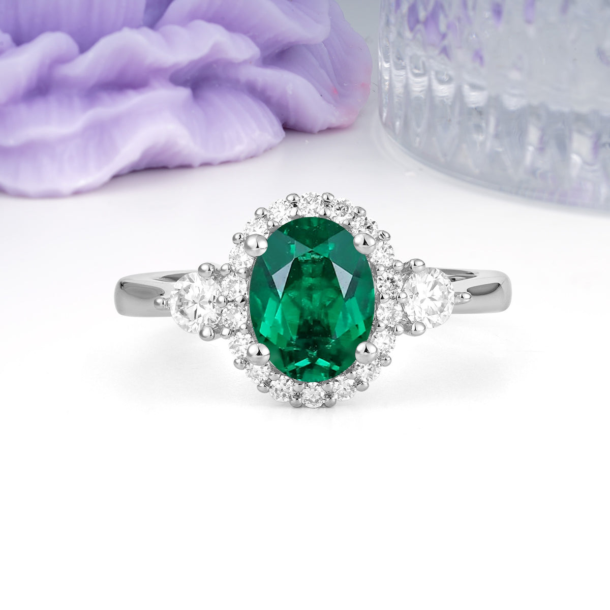 Classic Luxury 4-Prong Oval Cut Emerald Engagement Ring - Additional view