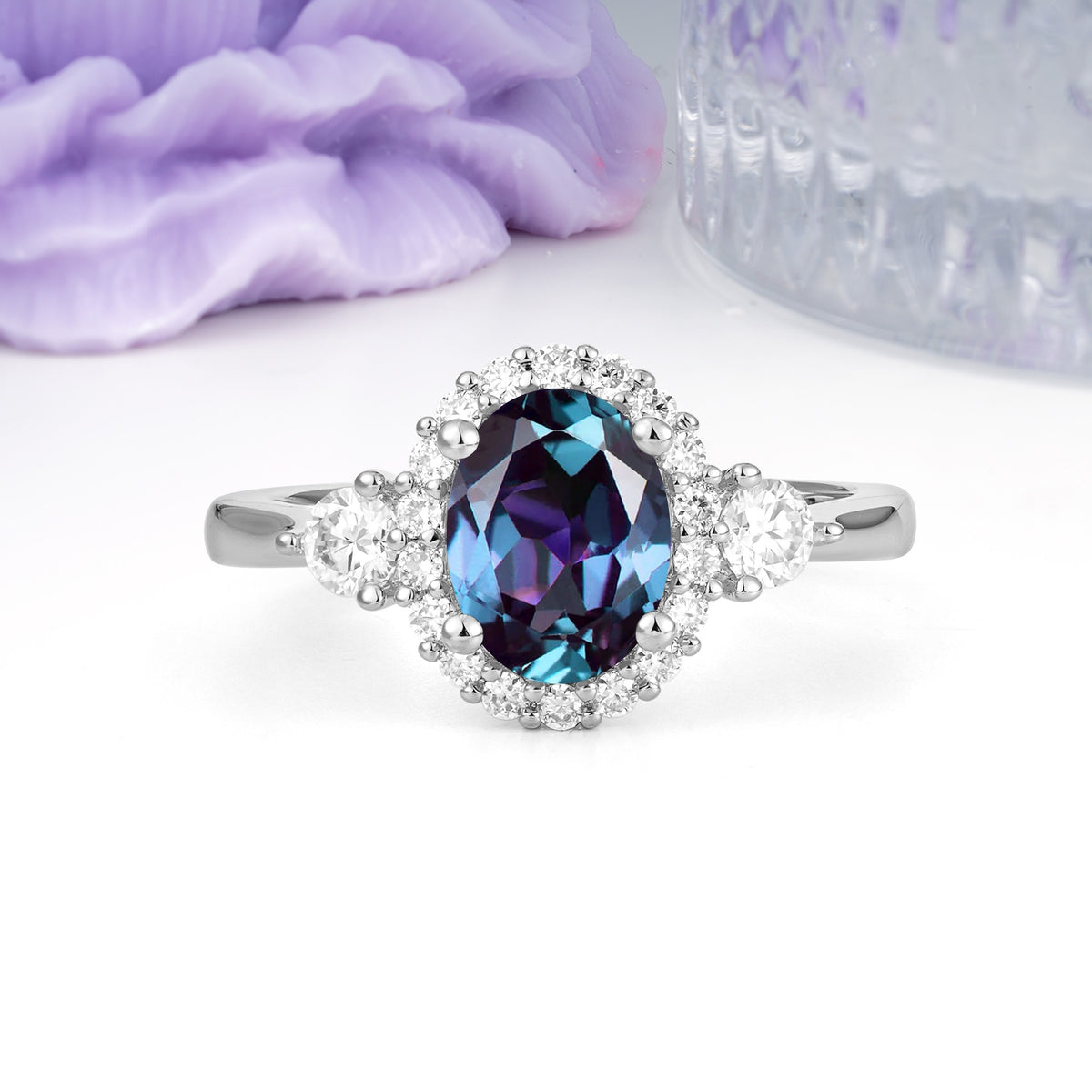 Classic Luxury 4-Prong Oval Cut Alexandrite Engagement Ring - Additional view