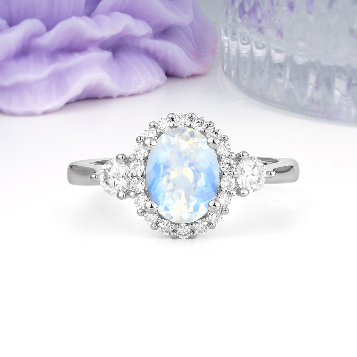 Classic Luxury 4-Prong Oval Cut Moonstone Engagement Ring - Additional view