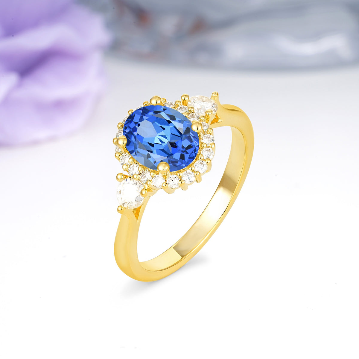 Classic Luxury 4-Prong Oval Cut Sapphire Engagement Ring - Additional view