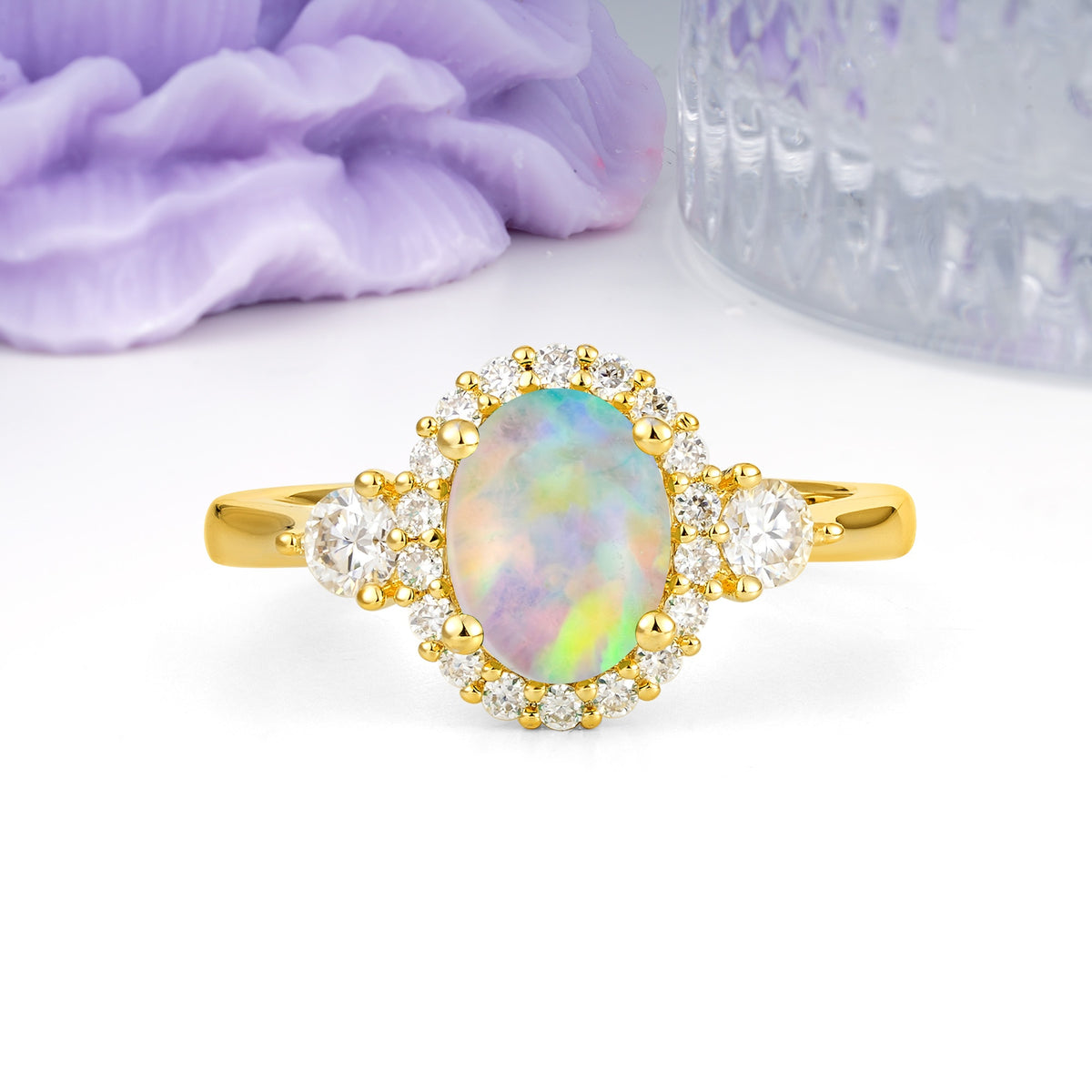 Classic Luxury 4-Prong Oval Cut Fire Opal Engagement Ring - Additional view