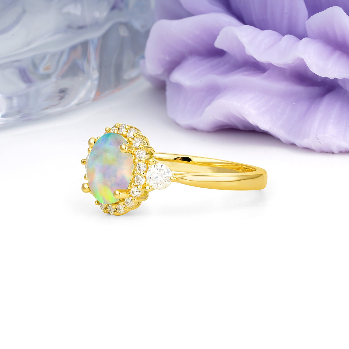 Classic Luxury 4-Prong Oval Cut Fire Opal Engagement Ring - Additional view