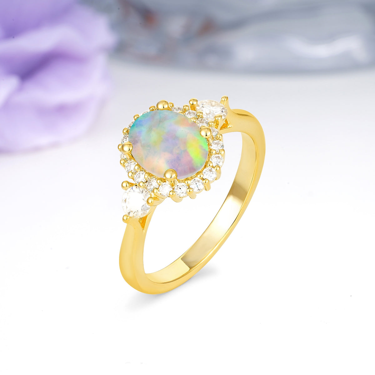 Classic Luxury 4-Prong Oval Cut Fire Opal Engagement Ring - Additional view