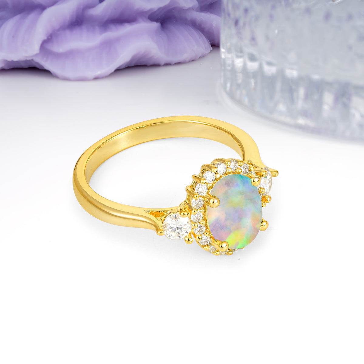 Classic Luxury 4-Prong Oval Cut Fire Opal Engagement Ring - Additional view