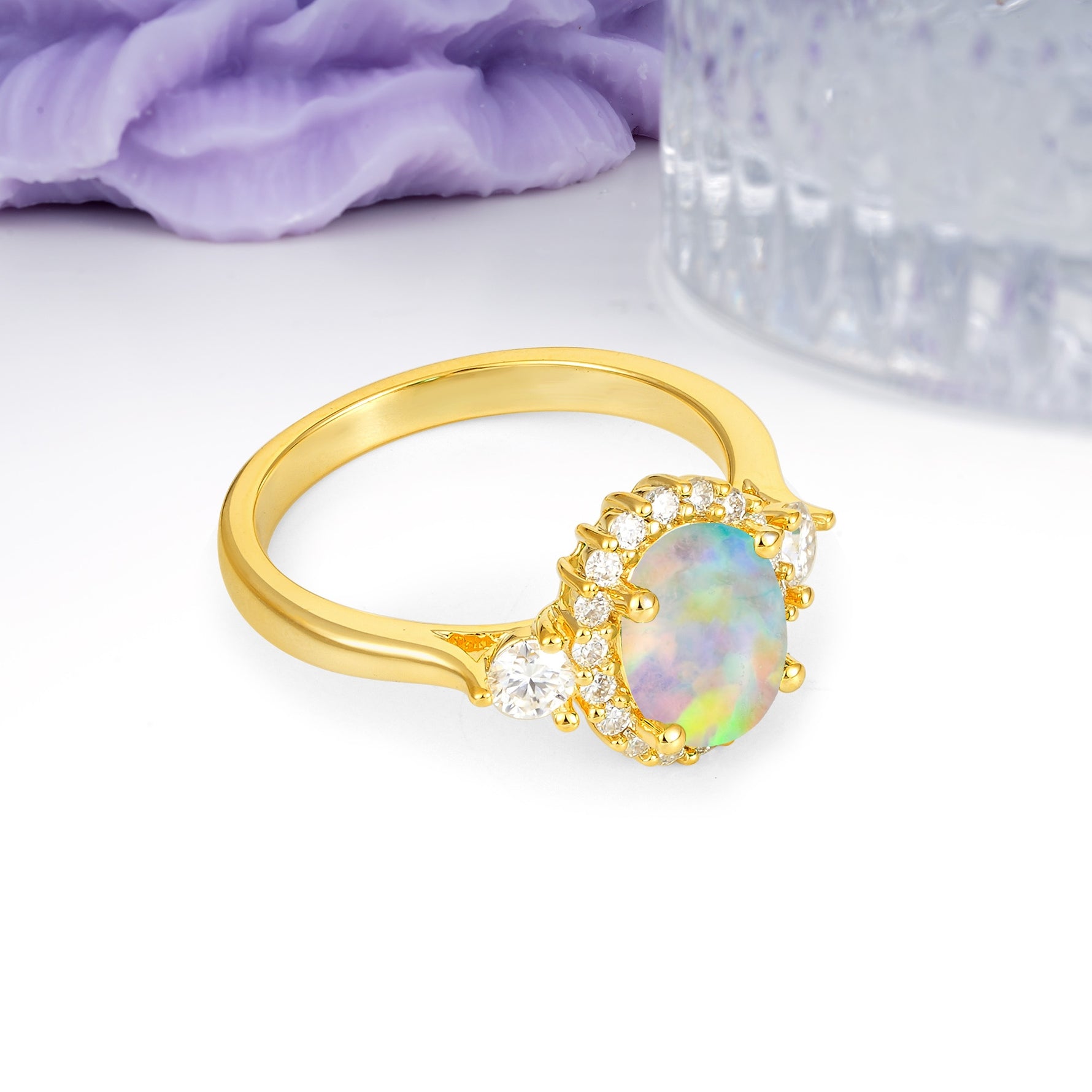 Classic Luxury 4-Prong Oval Cut Fire Opal Engagement Ring - Additional view