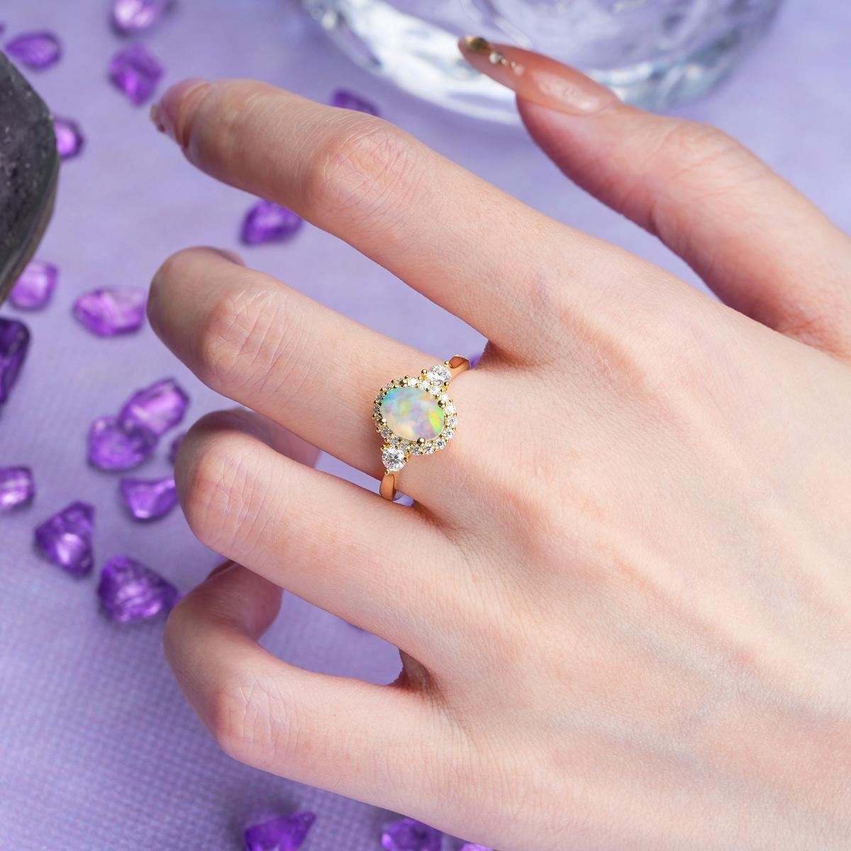 Classic Luxury 4-Prong Oval Cut Fire Opal Engagement Ring