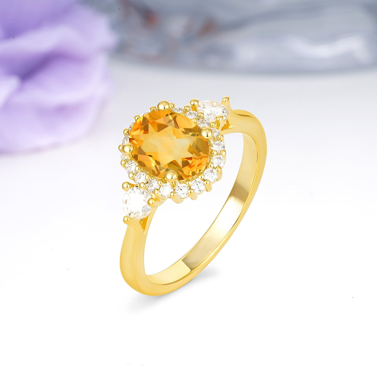 Classic Luxury 4-Prong Oval Cut Citrine Engagement Ring - Additional view