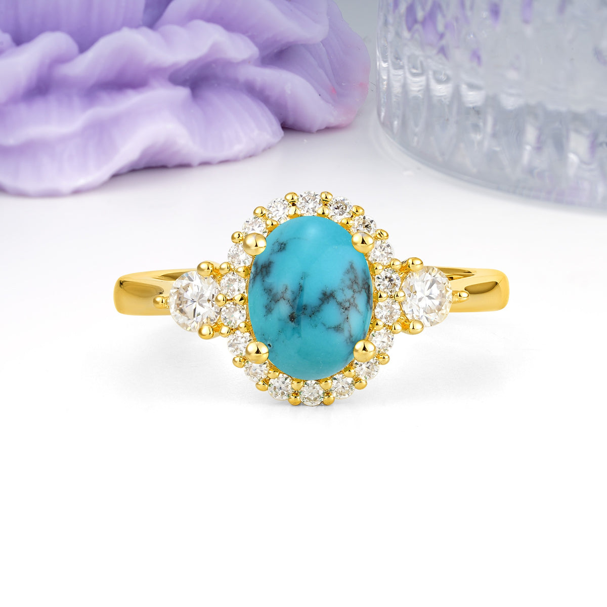 Classic Luxury 4-Prong Oval Cut Turquoise Engagement Ring - Additional view