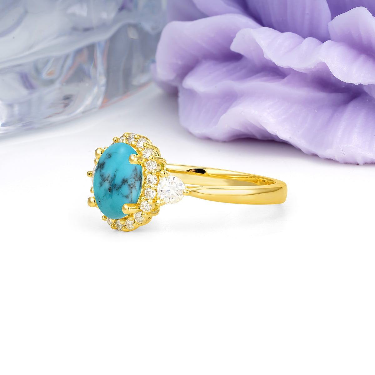 Classic Luxury 4-Prong Oval Cut Turquoise Engagement Ring - Additional view