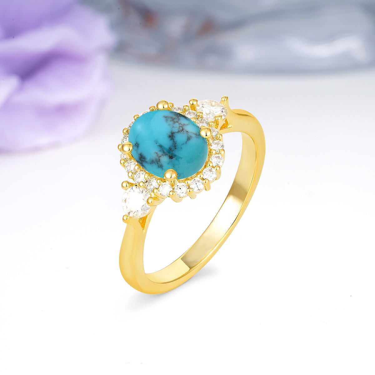 Classic Luxury 4-Prong Oval Cut Turquoise Engagement Ring - Additional view