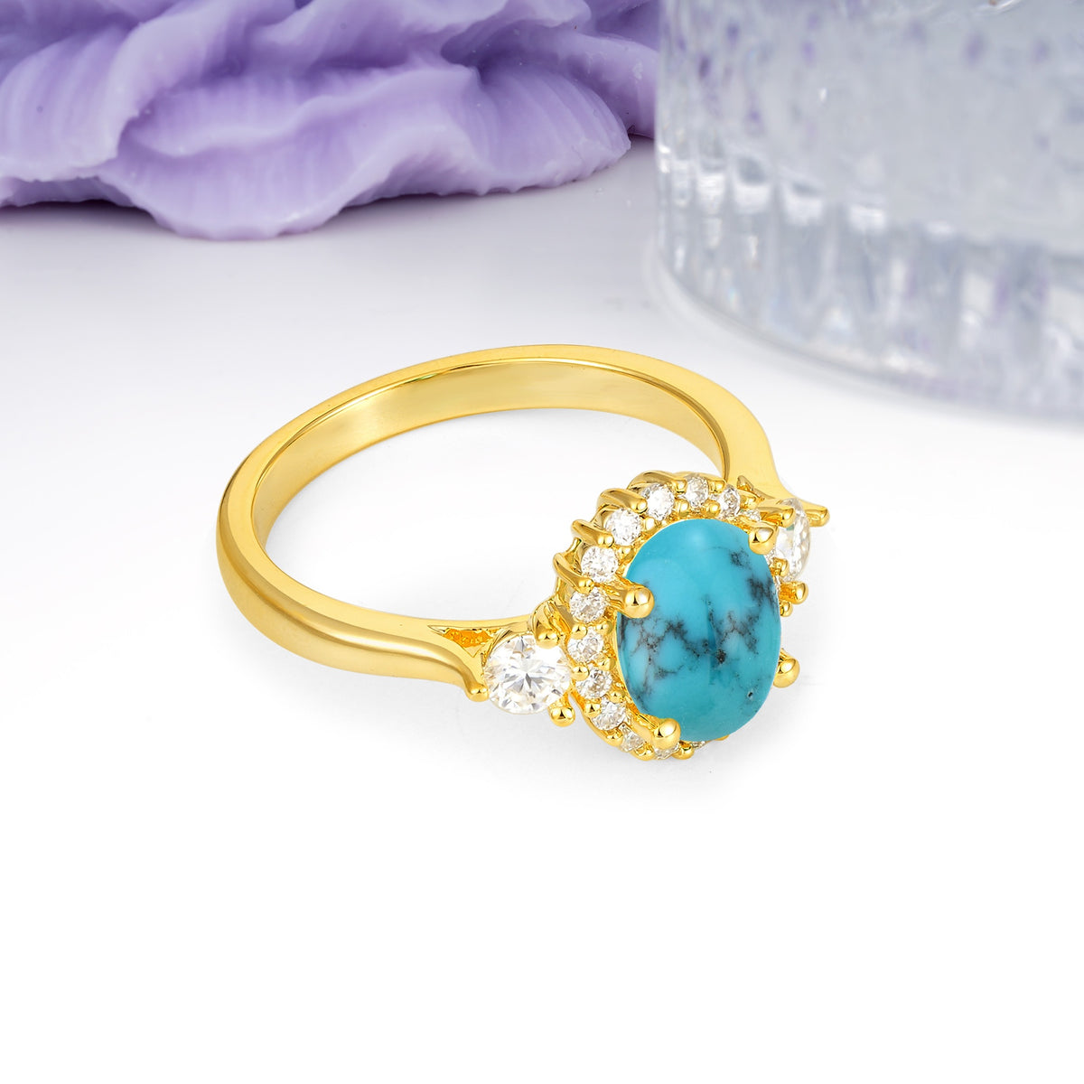 Classic Luxury 4-Prong Oval Cut Turquoise Engagement Ring - Additional view