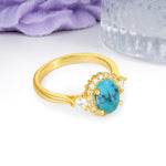 Classic Luxury 4-Prong Oval Cut Turquoise Engagement Ring - Additional view