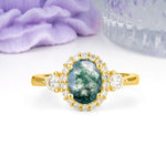 Classic Luxury 4-Prong Oval Cut Moss Agate Engagement Ring - Additional view